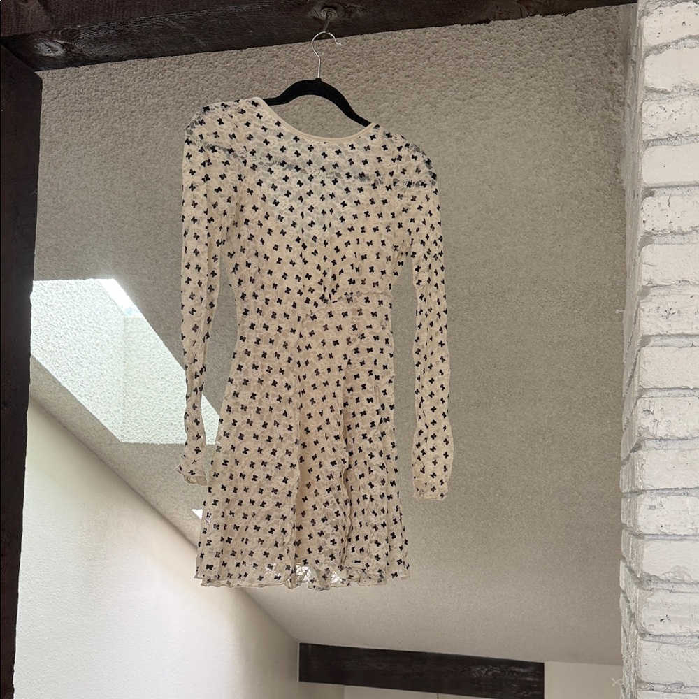 Free People Cream and Black Long Sleeve Dress